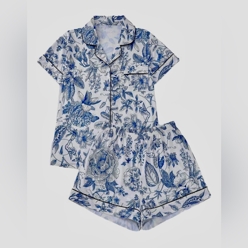 Blue & White Floral Pajama Set